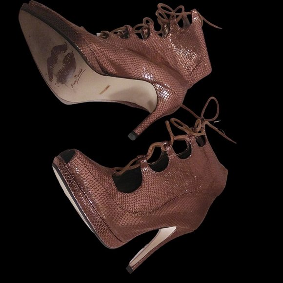 Stiletto Ankle Boots, Size 9 Boots, Vintage Boots, Peep Toe Lace-Up Ankle Boot - Picture 6 of 9